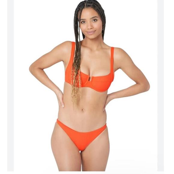 L Space Camacho Ribbed Bikini Bottom Full Coverage Poppy Orange Sz XL - Picture 1 of 6